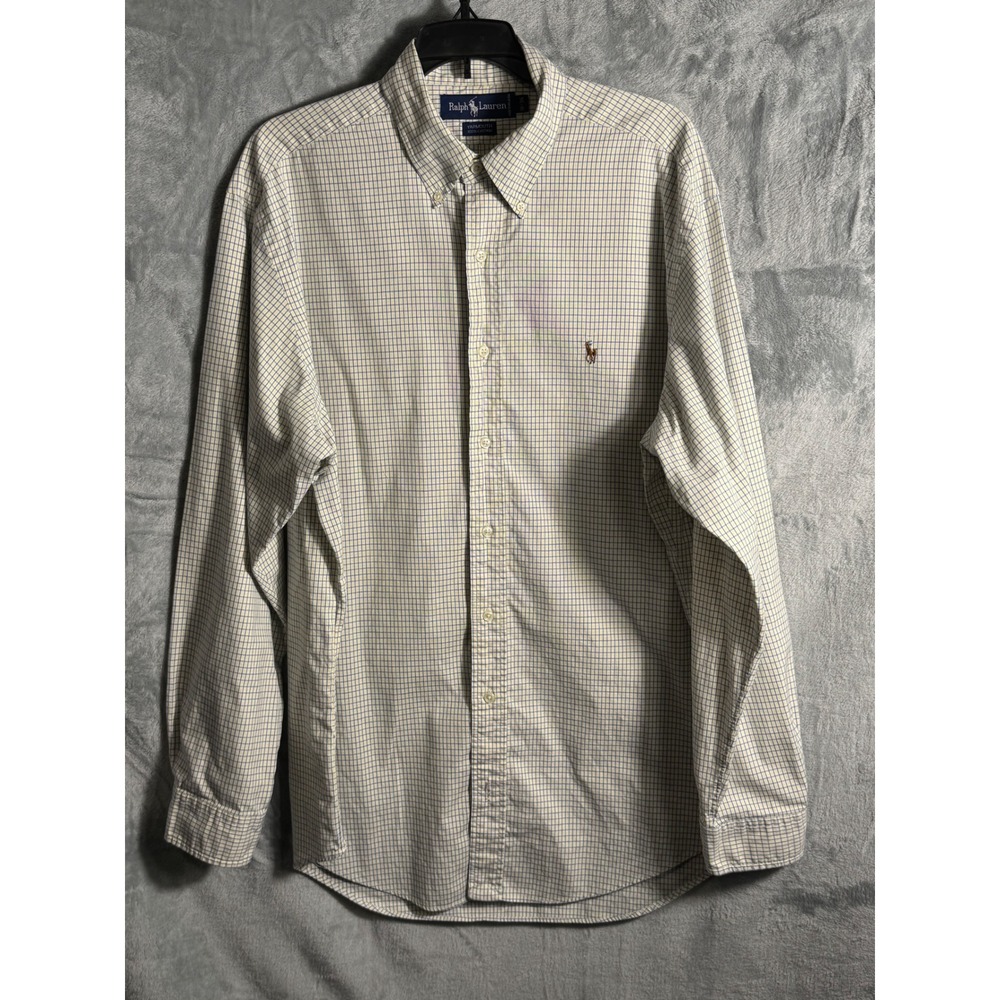 Ralph Lauren Yarmouth Mens Button Down Shirt Plaid Long Sleeve Cotton Size 16 35